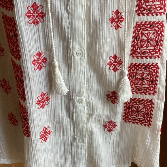 NWOT Joie white & red embroidered boho top - Picture 3 of 11